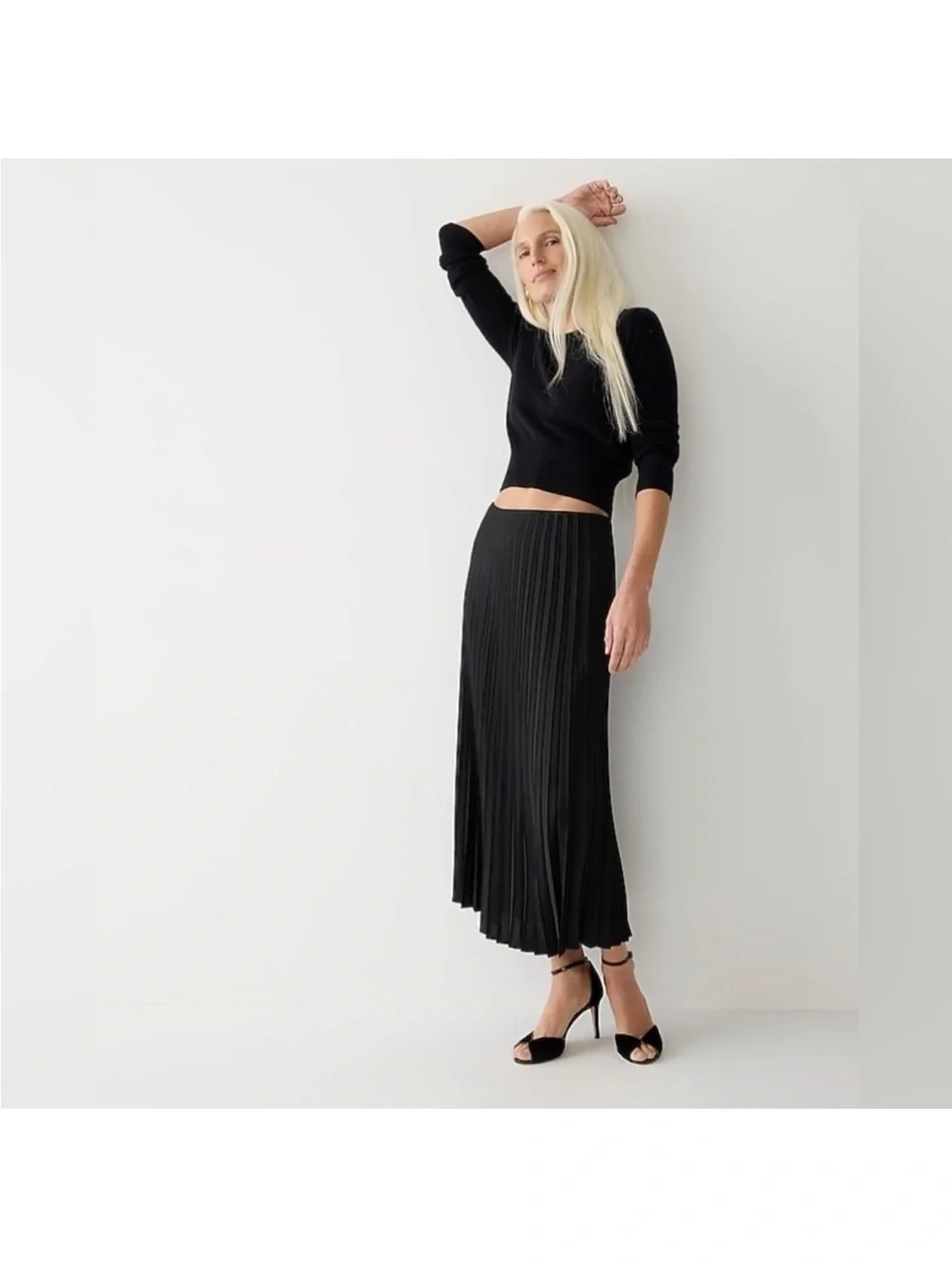 J.Crew Pleated Pull On Midi Skirt Black